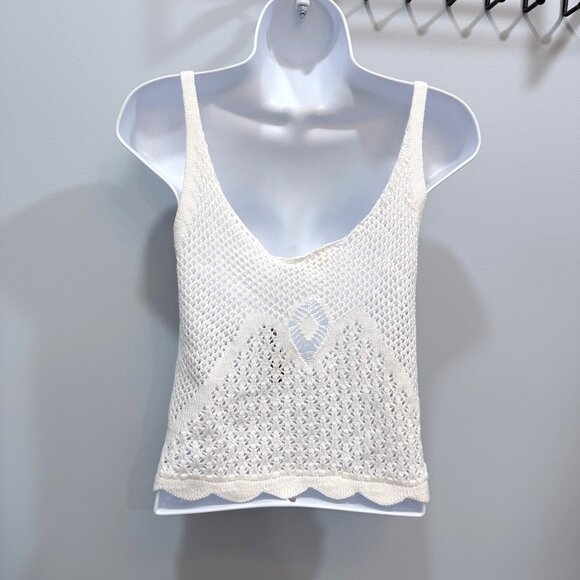 Bluenotes Open Knit Crochet Tank Top Y2K Boho Festival Cream Womens M NEW - Picture 5 of 10